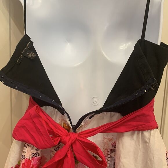 City Triangles Sz 9 Black Bust Pink Waist Floral Skirt Spaghetti Straps Tie Back - Picture 6 of 11